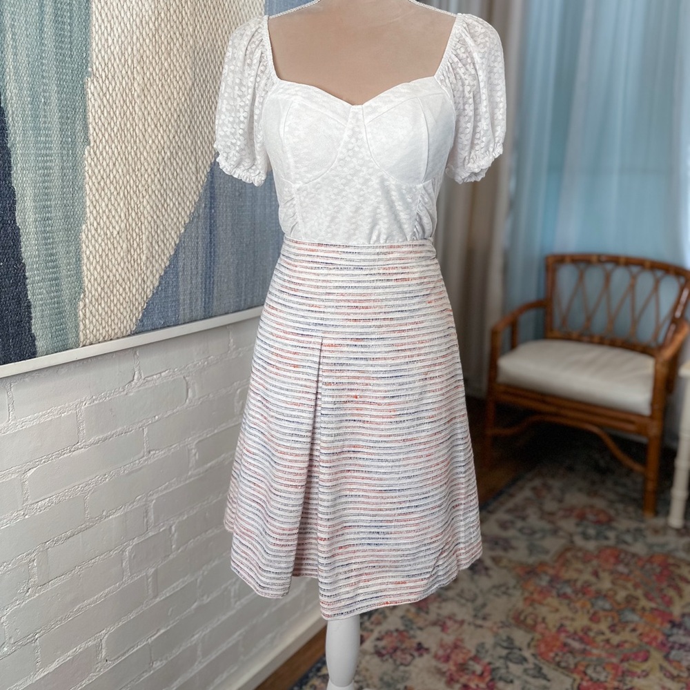Tommy Hilfiger Cotton Blend White Orange and Blue Blend Pleated Skirt